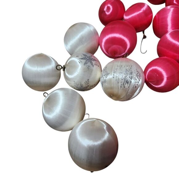 41 Silk Satin Sheen Christmas Tree Ornaments Solid Tree Topper Atomic Pink Yello - Picture 15 of 15